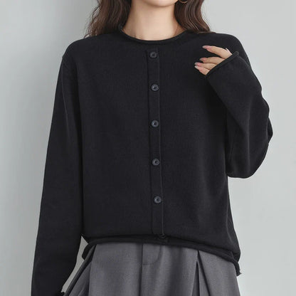 Damen Cardigan Strickjacke Rundhals Langarm Knöpfe Schwarz Braun Grau Rot