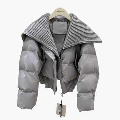 Damen Winter Steppjacke mit Oversize-Kragen – Modische Kurzjacke für Alltag und Freizeit