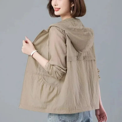Damen Leichte Kapuzenjacke Windjacke mit Taschen