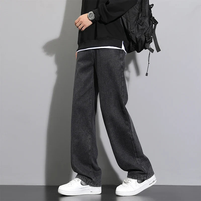 Jeans Herren Weites Bein Loose Fit Denim Hose Streetwear