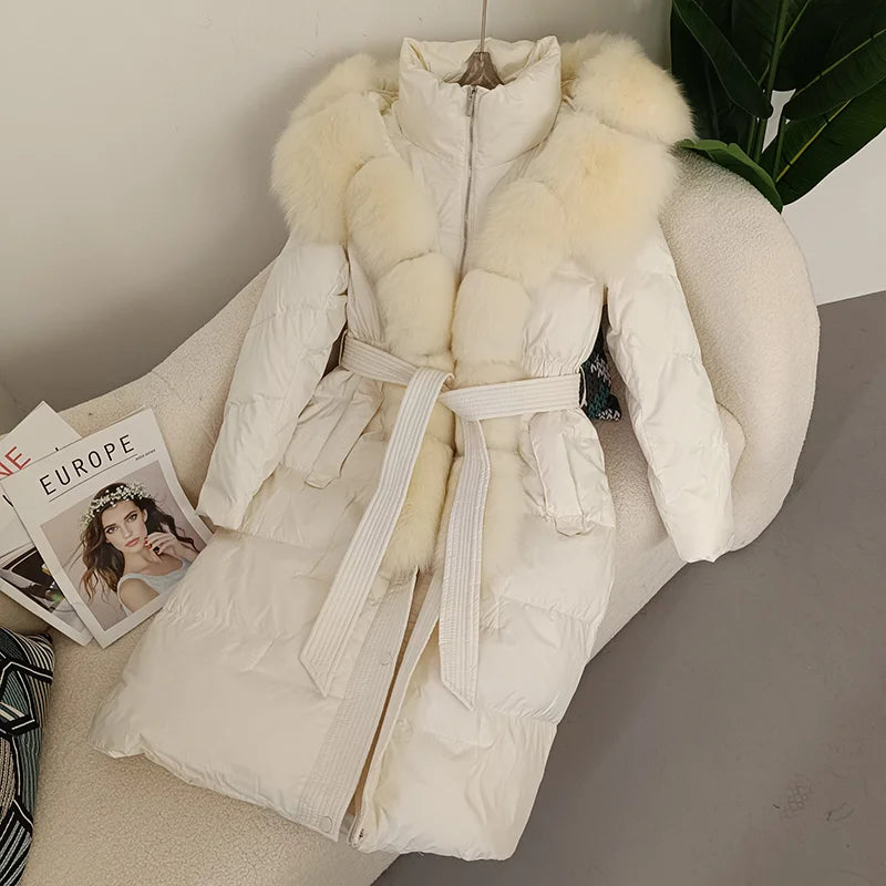 Damen Winter Steppmantel mit Kapuze und Kunstfellbesatz