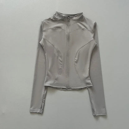 Damen Sportjacke mit Stehkragen & Reißverschluss, Langarm, schmale Passform