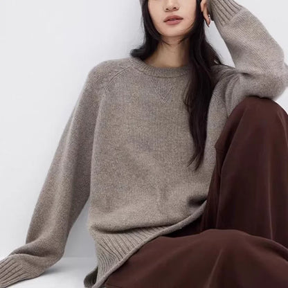 Damen Pullover Rundhalsausschnitt Oversize Langarm Strickpullover