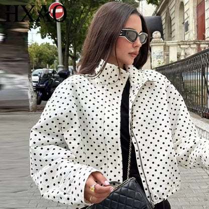 Damen Kurzjacke mit Stehkragen und Tupfenmuster - Weiß Schwarz