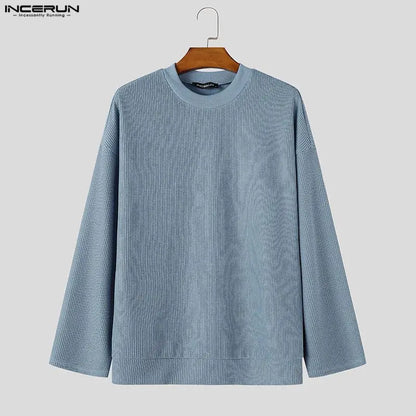 Herren Langarmshirt gerippt Schwarz Rundhals weiter Schnitt