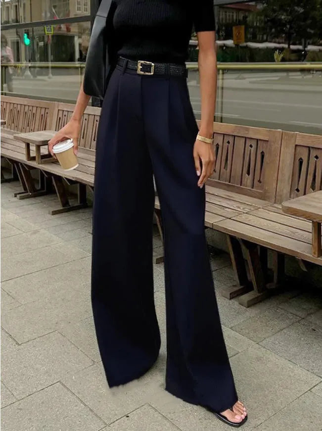 Damen Weite Hose mit Hohem Bund – Elegante Palazzo Hose