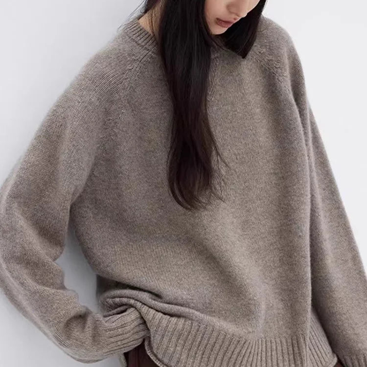 Damen Pullover Rundhalsausschnitt Oversize Langarm Strickpullover
