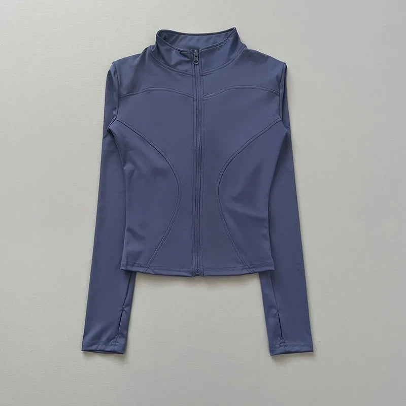Damen Sportjacke mit Stehkragen & Reißverschluss, Langarm, schmale Passform