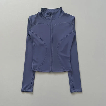 Damen Sportjacke mit Stehkragen & Reißverschluss, Langarm, schmale Passform