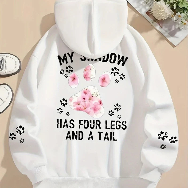 Damen Hoodie mit Kapuze und Blumen Pfotenabdruck Print