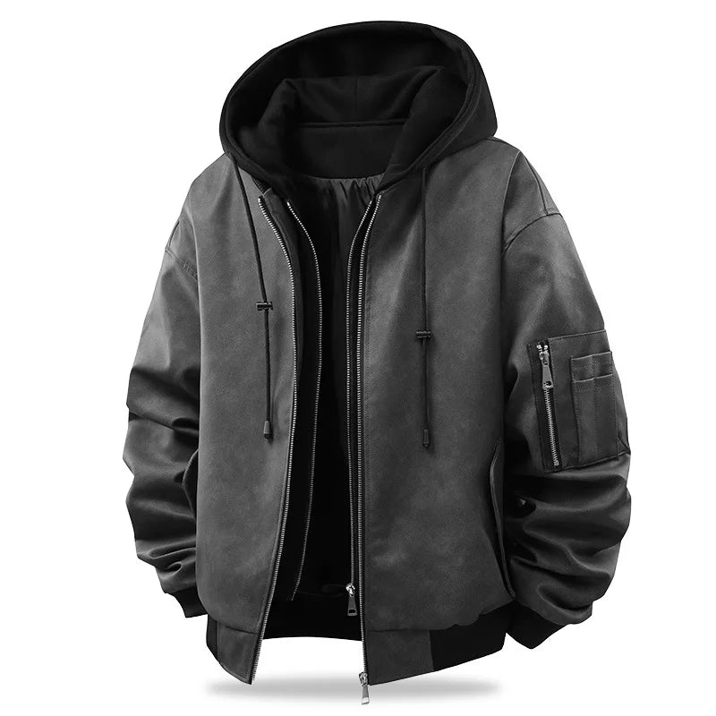 Bomberjacke Herren mit Kapuze Schwarz Freizeit Jacke Reißverschluss