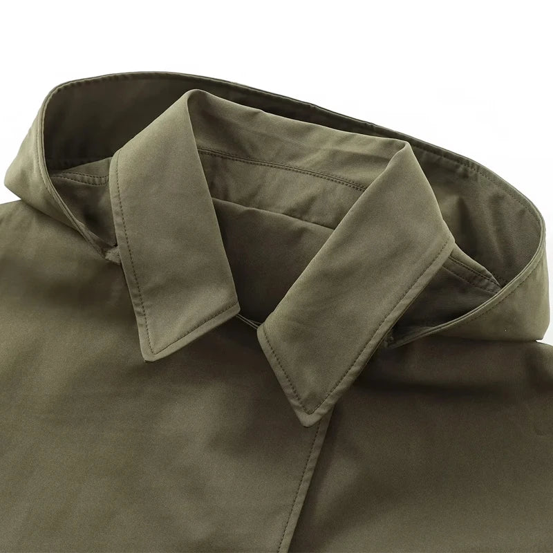 Kurze Jacke mit Kapuze für Damen, lockere Passform, olivgrün
