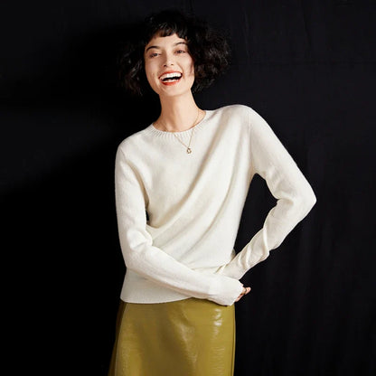 Damen Rundhals Pullover Langarm Basic Strickpullover