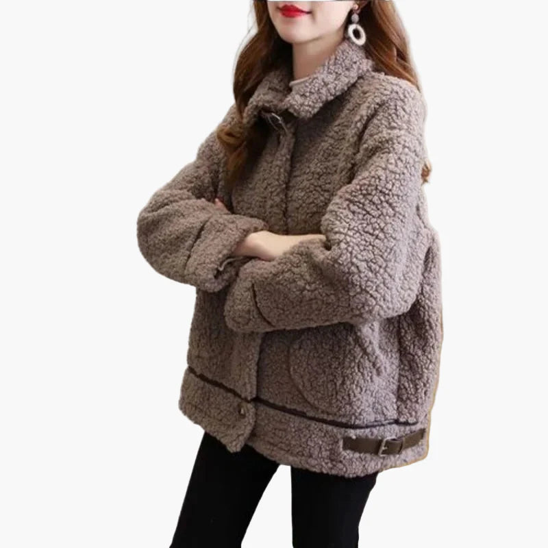 Damen Teddyfell Kurzjacke – Modische Übergangsjacke für Herbst und Winter, lässig und warm