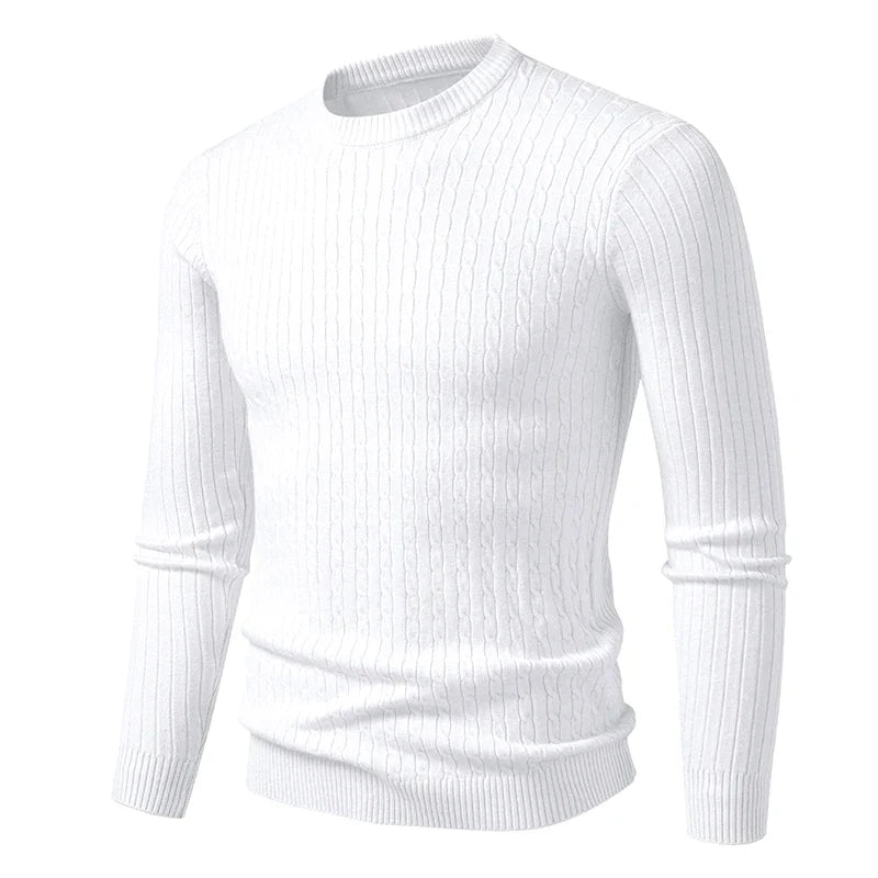 Herren Rundhals Pullover Zopfmuster Langarm Strickpullover