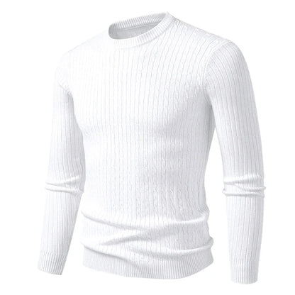 Herren Rundhals Pullover Zopfmuster Langarm Strickpullover