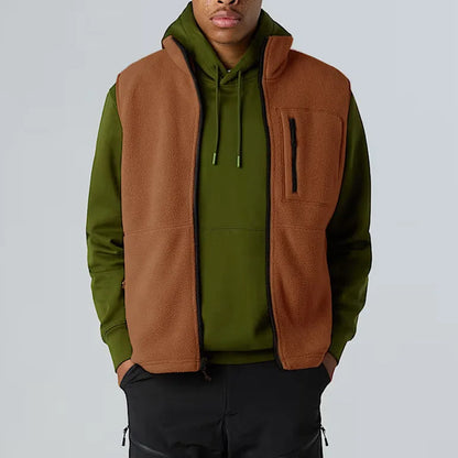 Fleece Weste mit Stehkragen Reißverschluss Tasche Herren