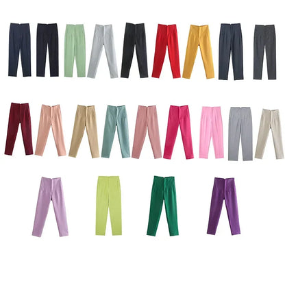 Damen Stoffhose Hoher Bund Business-Hose Elegante Anzughose Beige/Schwarz/Blau Gestreift