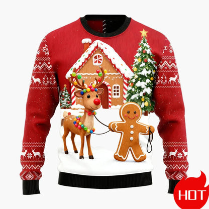 Herren Weihnachtspullover Ugly Christmas Sweater mit Lebkuchenmann, Rentier & Weihnachtsbaum – Perfekt für festliche Anlässe