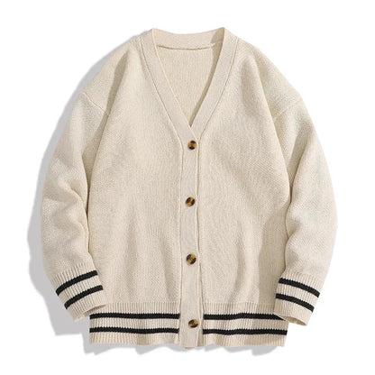 Unisex Strick Cardigan mit V-Ausschnitt und Streifen Schwarz