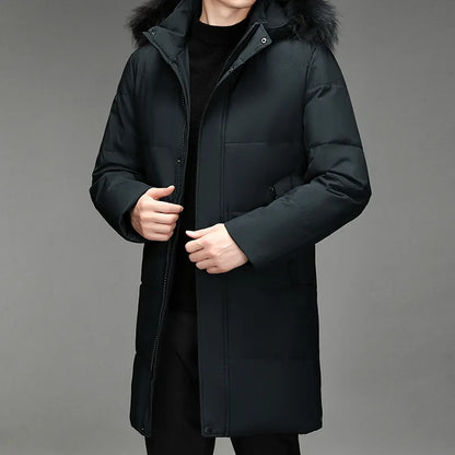 Herren Winterparka Schwarz mit Kapuze und Pelzbesatz