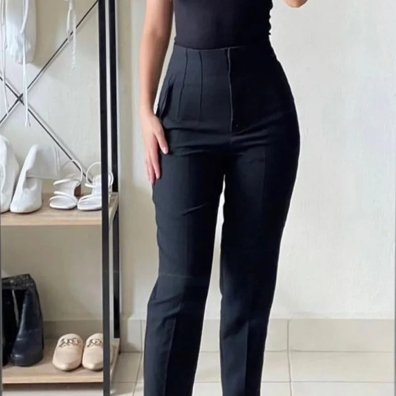 Damen High-Waist Hose Business Elegant Knöchellang