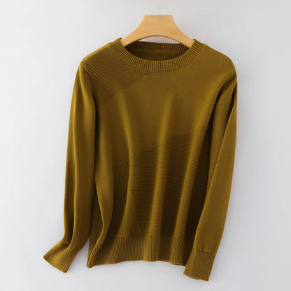 Damen Strickpullover Rundhals Langarm Strickmuster Einfarbig
