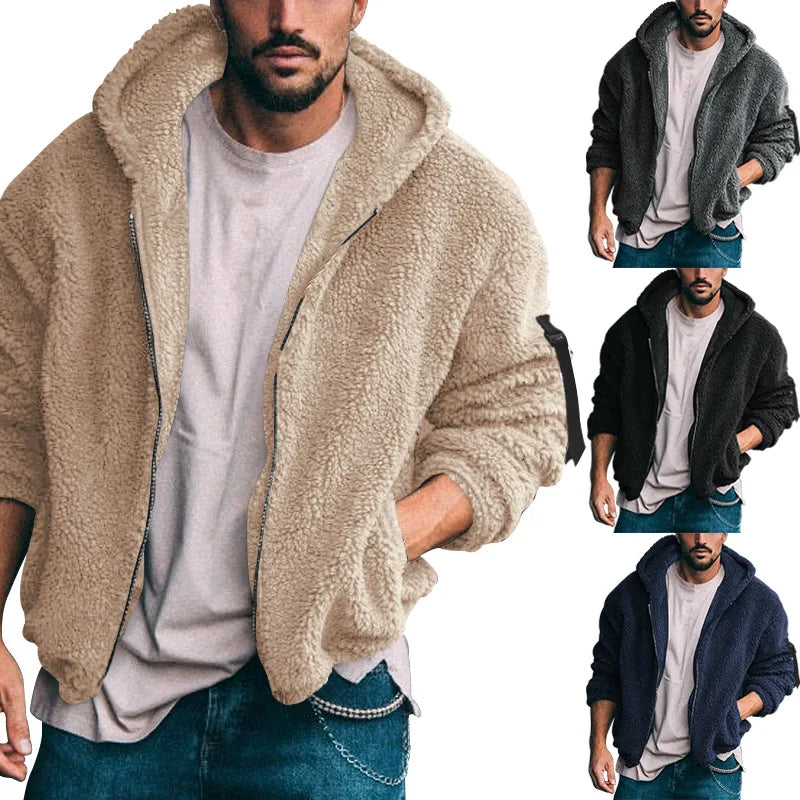 Herren Hoodie Teddyfleece Jacke mit Reißverschluss Kapuze