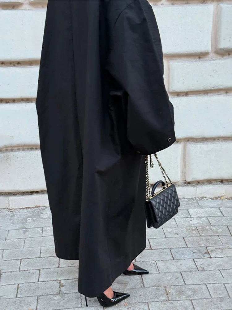 Damen Trenchcoat Lang Übergangsjacke Mantel mit Gürtel