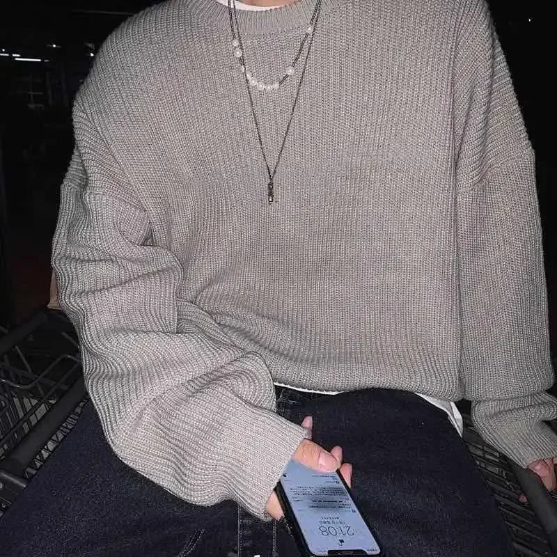Unisex Strickpullover Oversize Rundhals Gerippt Lange Ärmel