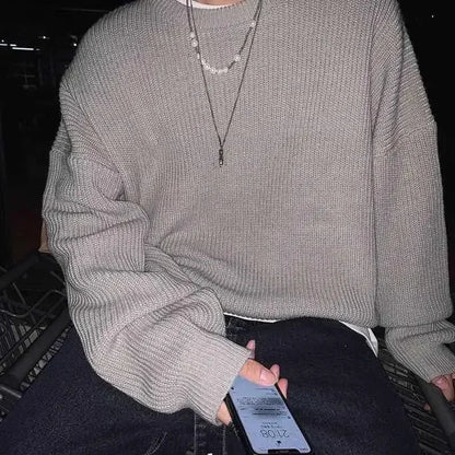 Unisex Strickpullover Oversize Rundhals Gerippt Lange Ärmel