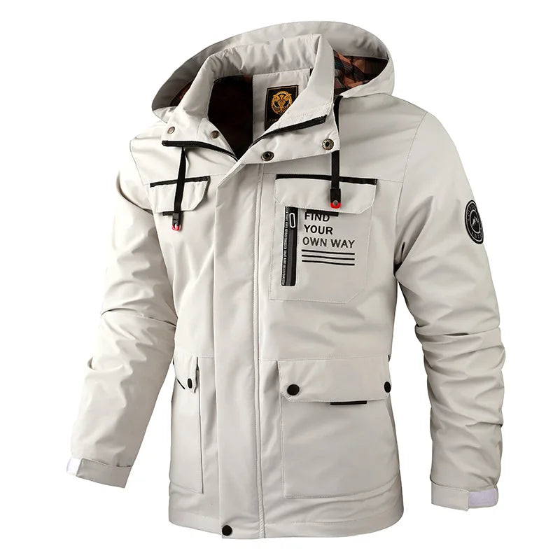 Herren Jacke mit Kapuze & Mehreren Taschen - Casual Windjacke
