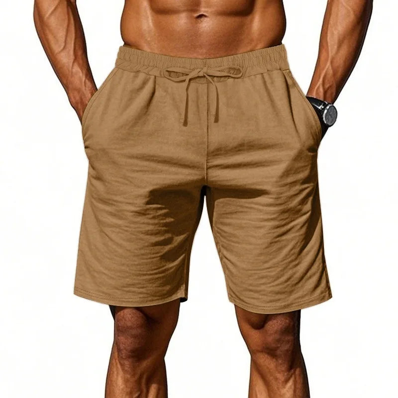 Unisex Leinenhose Weites Bein Beige Elastischer Bund