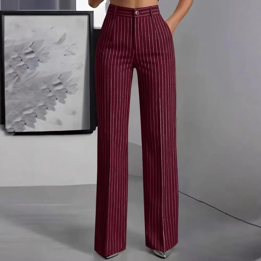 Damen High-Waist Stoffhose mit weitem Bein und Nadelstreifen