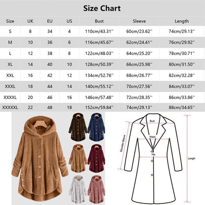 Damen Kuschelige Kapuzenjacke aus Fleece mit Holzknöpfen