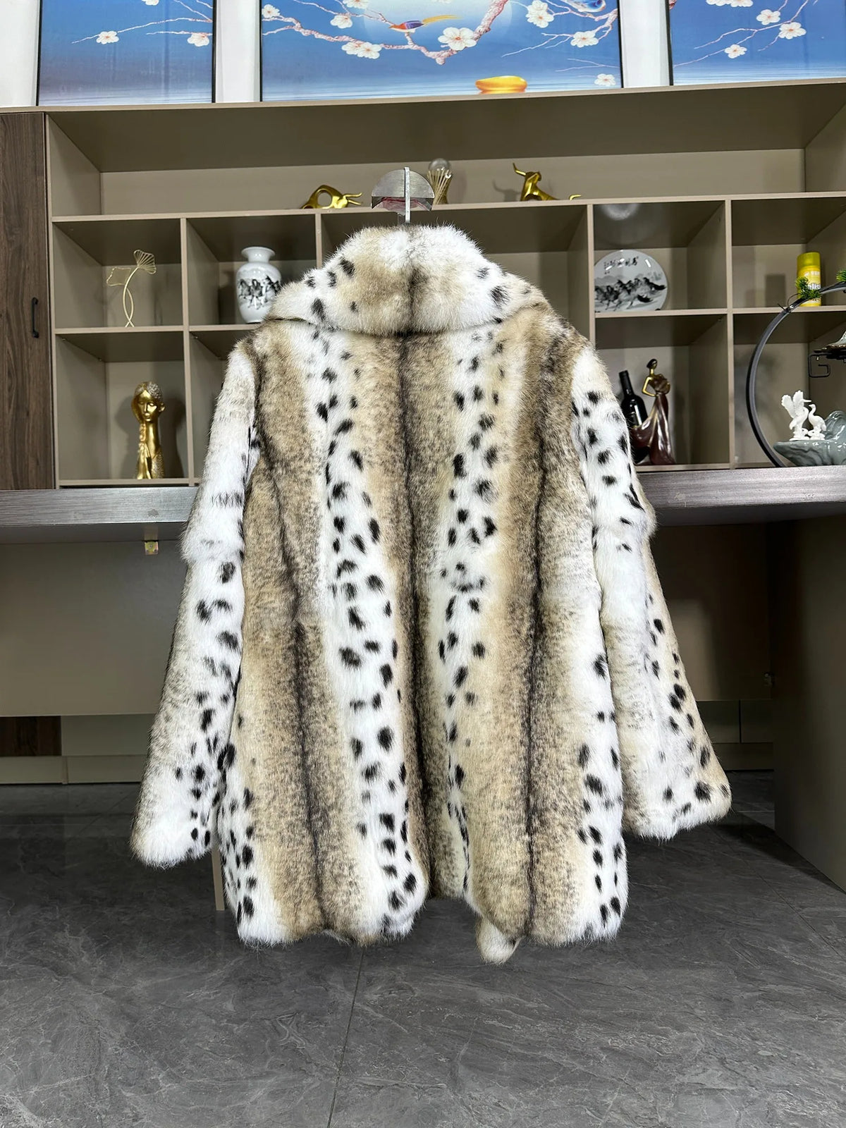 Fellimitat Jacke Leopardenmuster Wintermantel Damen mit Kragen Mehrfarbig
