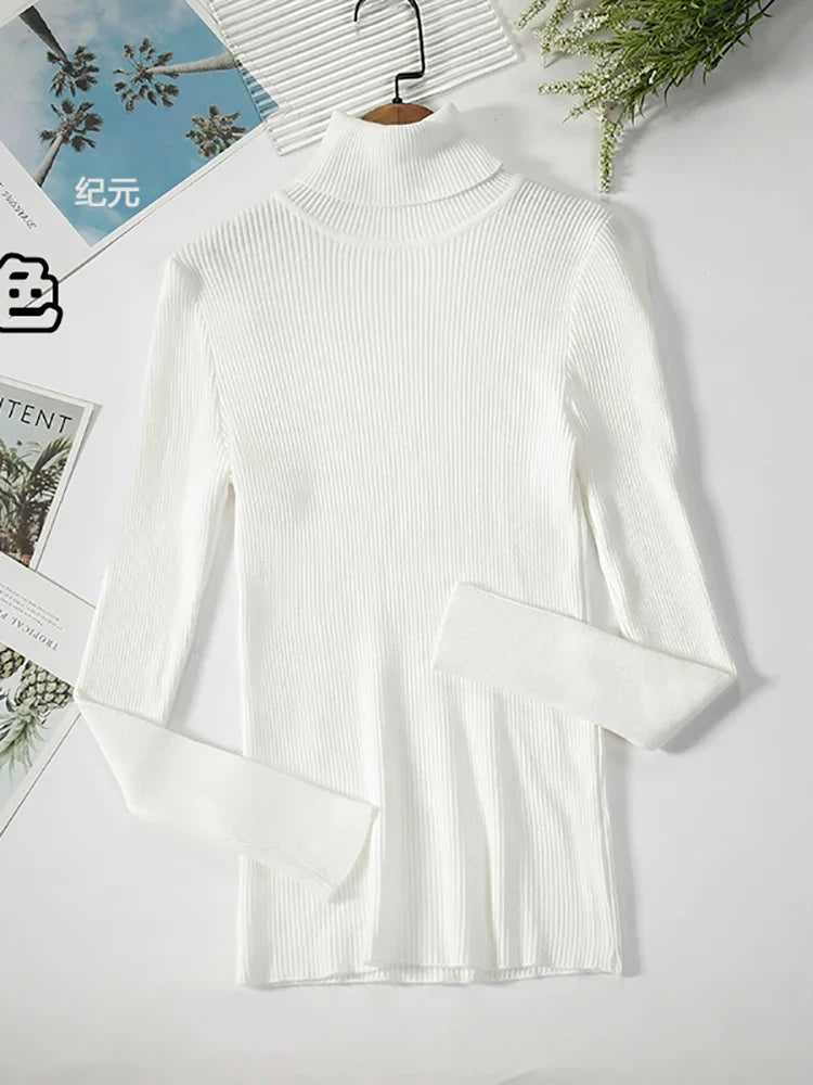 Gerippter Damen Rollkragenpullover Langarm Slim Fit