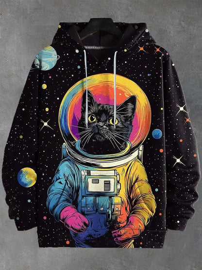 Hoodie mit Katzen-Print Kampfkunst-Motiv Beige Unisex Kapuzenpullover Kängurutasche