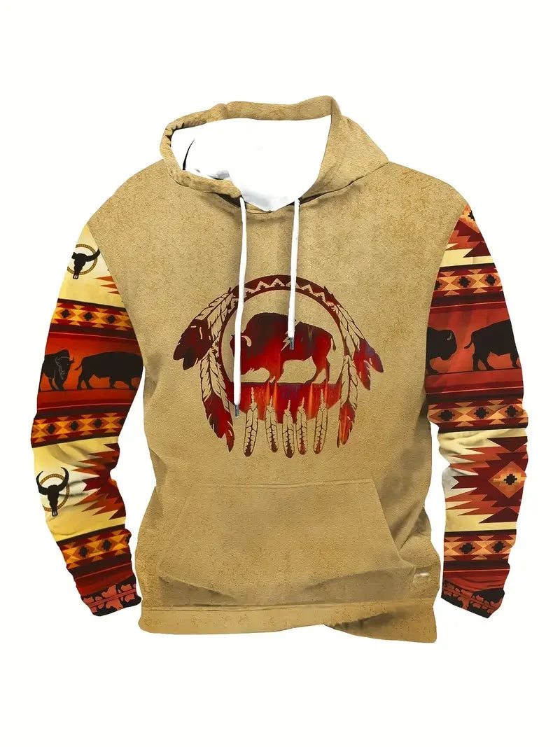 Herren Hoodie mit Hirsch-Motiv und Muster Ärmeln
