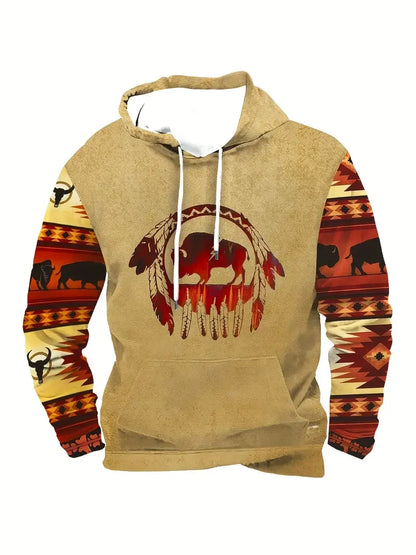 Herren Hoodie mit Hirsch-Motiv und Muster Ärmeln