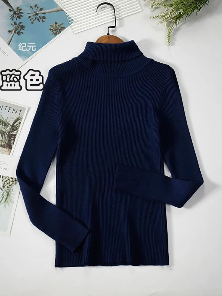 Gerippter Damen Rollkragenpullover Langarm Slim Fit