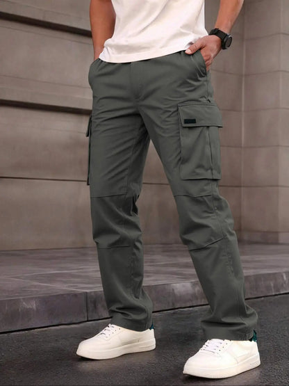 Herren Cargo Hose Schwarz mit Taschen, Bequeme Freizeithose