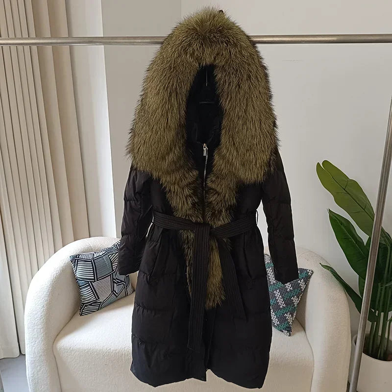 Damen Winter Steppmantel mit Kapuze und Kunstfellbesatz