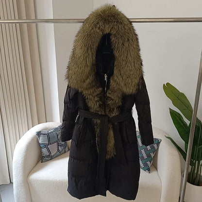 Damen Winter Steppmantel mit Kapuze und Kunstfellbesatz