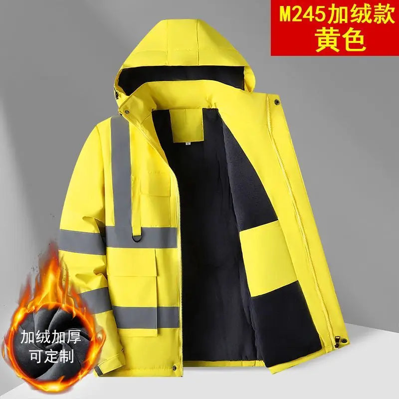 Sicherheits Arbeitsjacke Herren Fleece Reflektorstreifen Kapuze