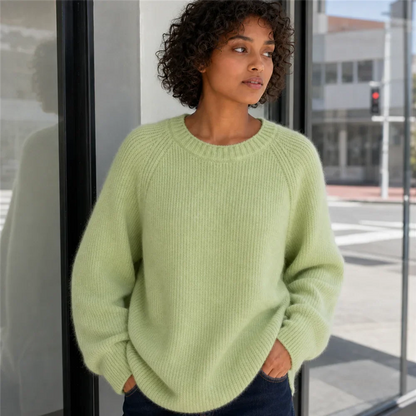Damen Oversize Rippstrick Pullover Rundhals