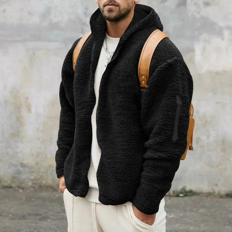 Teddyfleece Kapuzenjacke mit Reißverschluss für Herren