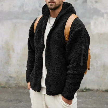 Teddyfleece Kapuzenjacke mit Reißverschluss für Herren
