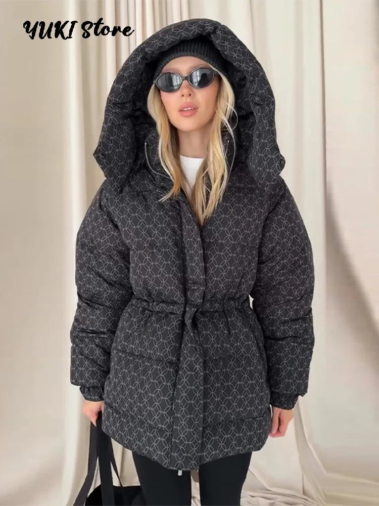 Damen Steppjacke mit Kapuze und Kordelzug, gepolstert, versch. Muster