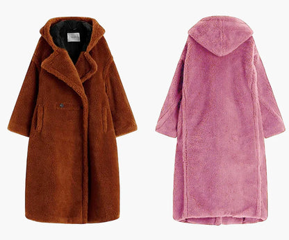 Damen Oversize Teddy Mantel mit Kapuze – Winter Warmer Streetwear Style